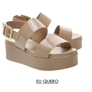 Sandália Verniz Plataforma Reto Médio Pale Beige
