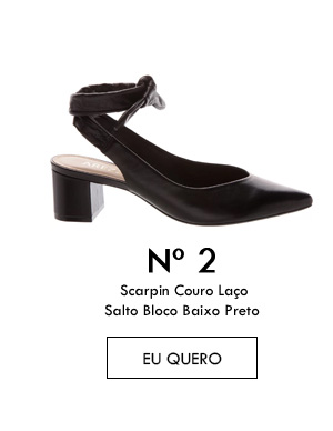 Scarpin Couro Laço Salto Bloco Baixo Preto